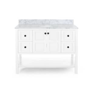 Jaeden 48 in. W x 22 in. D Bath Vanity with Carrara Marble Vanity Top in White with White Basin