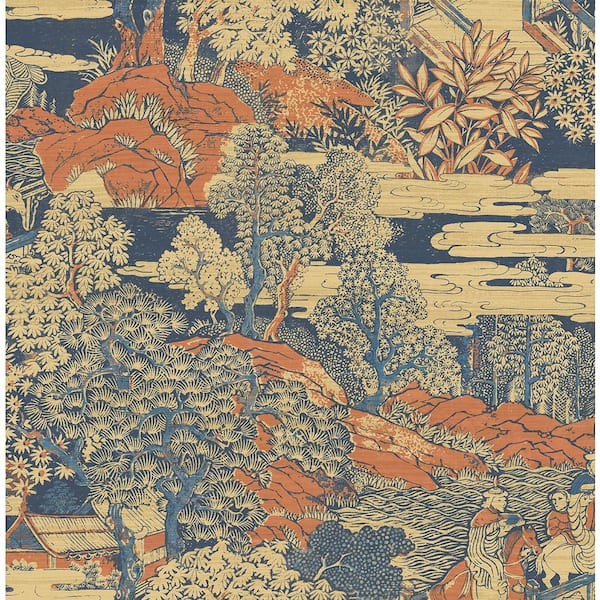 Seabrook Designs 56 sq. ft. Spruce & Red Clay Tory Garden Paper Unpasted Wallpaper Roll