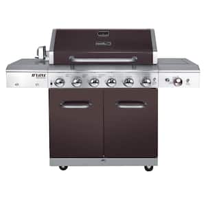 Deluxe 6-Burner Propane Gas Grill in Mocha with Ceramic Searing Side Burner