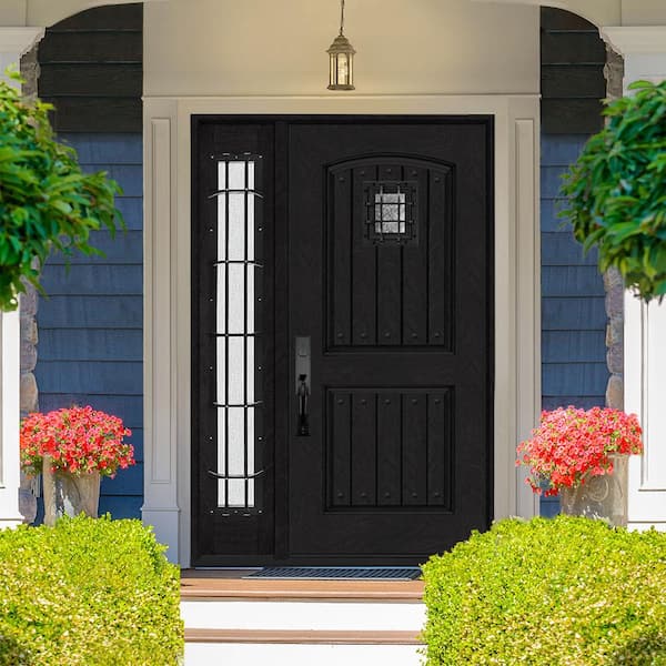Regency 53 in. x 80 in. 2Panel Plank Cavalier Speakeasy RHIS Onyx Fiberglass Prehung Front Door w/Cavalier 14in.SL