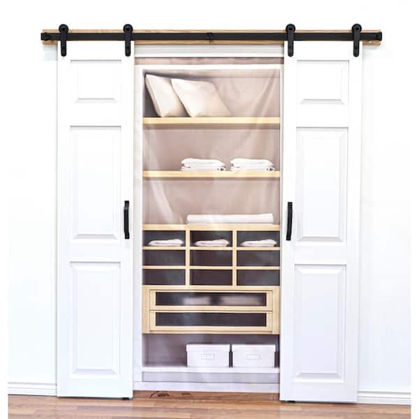 36 in. x 84 in. 6-Panel Composite PVC White Split Barn Door with Hardware Kit