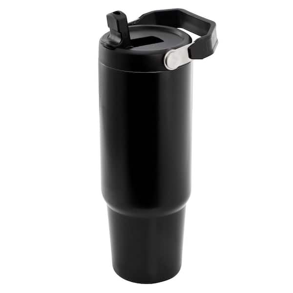 29 oz. Marina Stainless Steel Thermal Tumbler with Top Handle and Folding Straw in Black