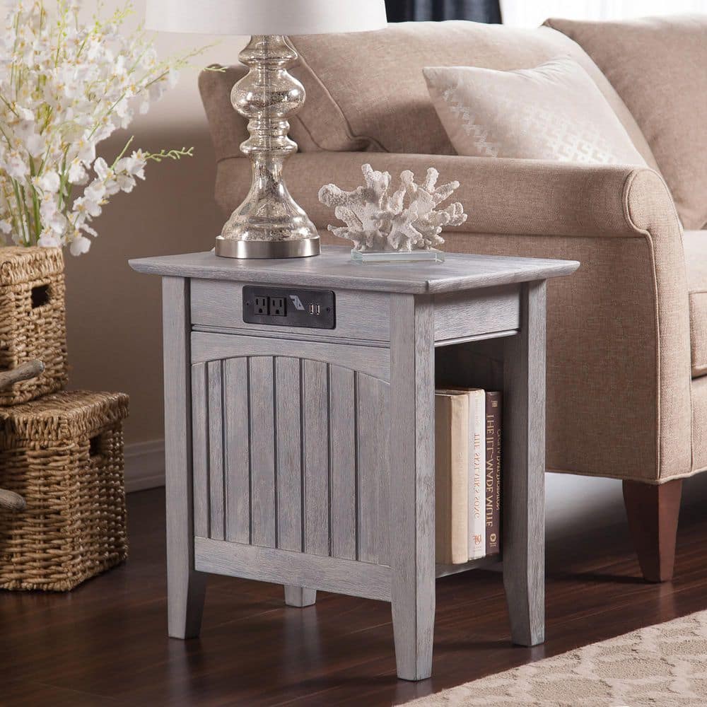 AFI Nantucket Driftwood Chair Side Table with Charging Station
