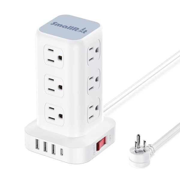 Lukyamzn 6.5 Ft. Extension Cord 12-Outlet Power Strip Surge Protector Tower in White with 4 USB Ports