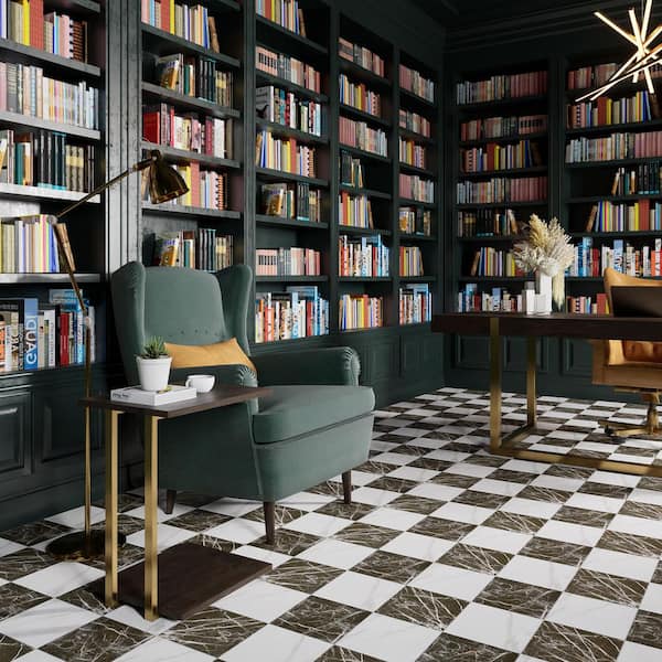 Marbilia Chess Marquina Gold 17 in. x 17 in. Porcelain Floor and Wall Tile (14.77 sq. ft. /Case)
