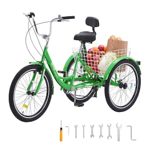 Adult Tricycles Bike 7 Speed Adult Trikes 26 in. Three-Wheeled Bicycles Carbon Steel Cruiser Bike, Green