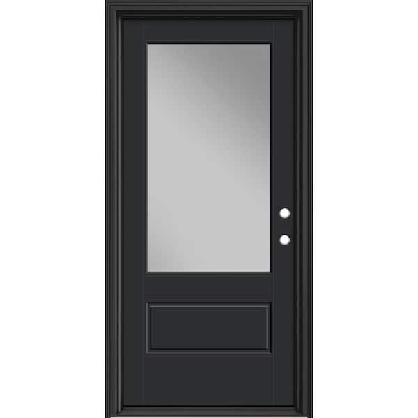Masonite Performance Door System 36 in. x 80 in. VG 3/4-Lite Left-Hand Inswing Clear Black Smooth Fiberglass Prehung Front Door