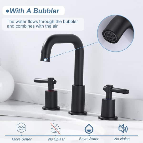 Matte Black 8 in. Widespread Double Handle High-Arc Bathroom Faucet with Pop-Up Drain Kit