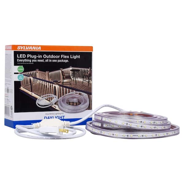 16.4 ft. 30-Watt Plug-In Outdoor Flex LED Landscape Lighting Set Deck Rail Light Daylight White 6500K, White 16.4 ft. 30-Watt Plug-In Outdoor Flex LED Landscape Lighting Set Deck Rail Light Daylight White 6500K, White
