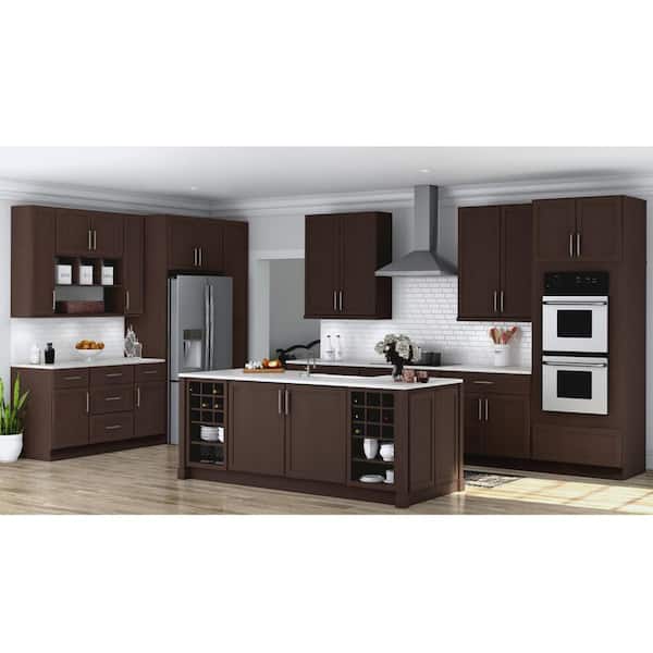 Shaker 24 in. W x 12 in. D x 30 in. H Assembled Wall Kitchen Cabinet in Java