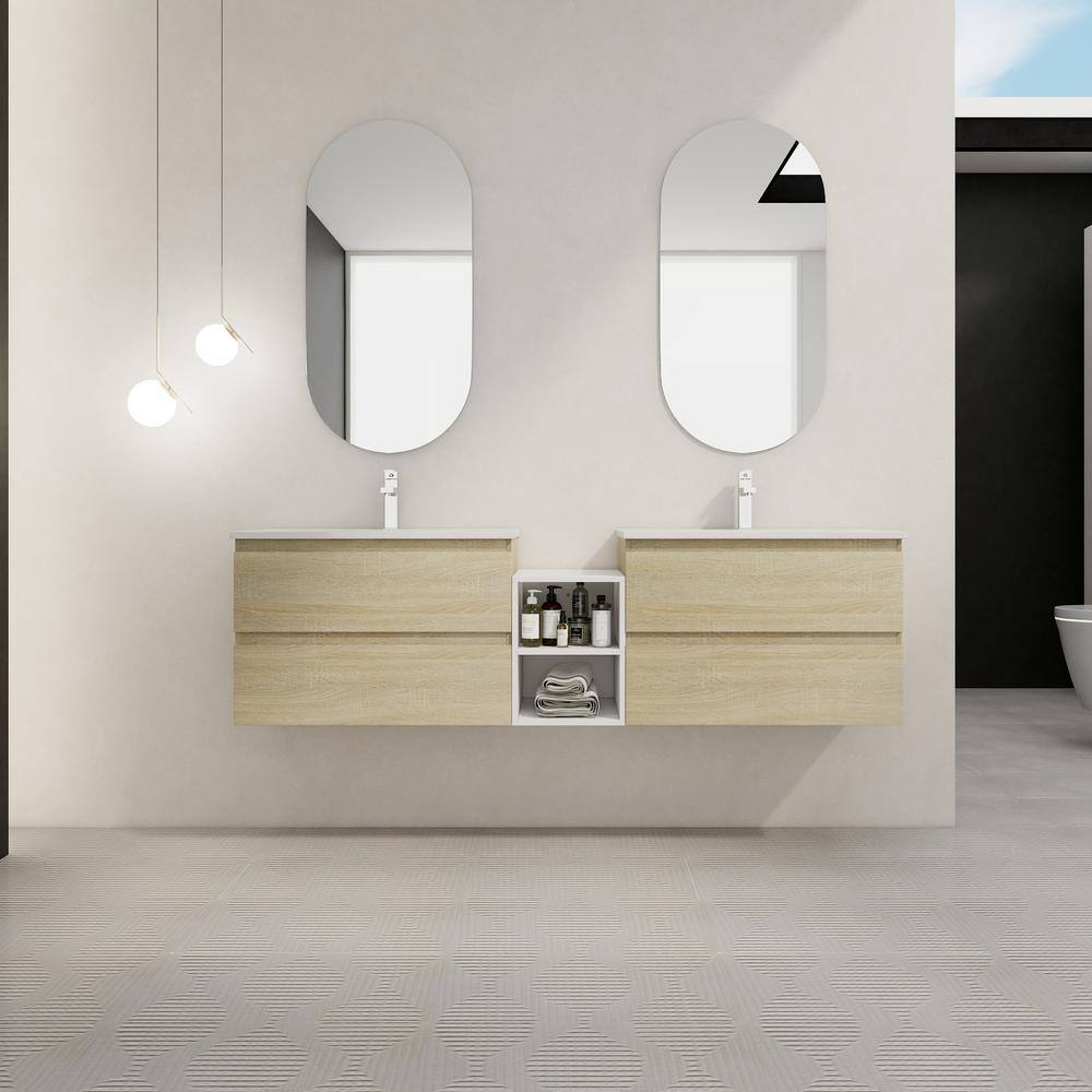 Bohemia 72 in. W x 18.3 in. D x 20.5 in. H Floating in Light Oak Bath Vanity with White Ceramic Top Vanity price history on PriceWatchPro