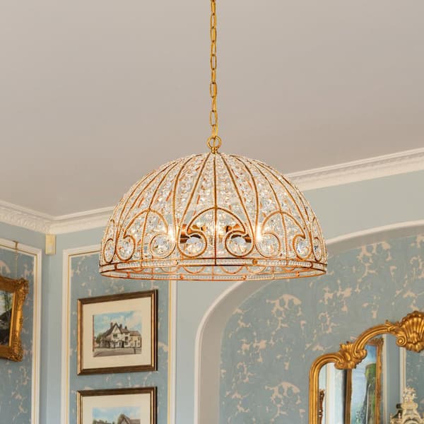 LLHZSY 23.62 in. 6-Light Vintage Gold Large Dome Pendant