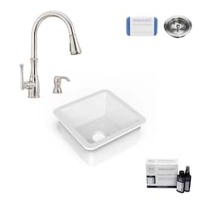 Amplify Undermount Fireclay 18.1 in. Single Bowl Bar Prep Sink with Pfister Faucet in Stainless