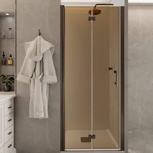 ES-DIY 32 to 33-3/8 in. W x 72 in. H Bi-Fold Frameless Shower Door in Bronze with 1/4 in. Tempered Tinted Glass