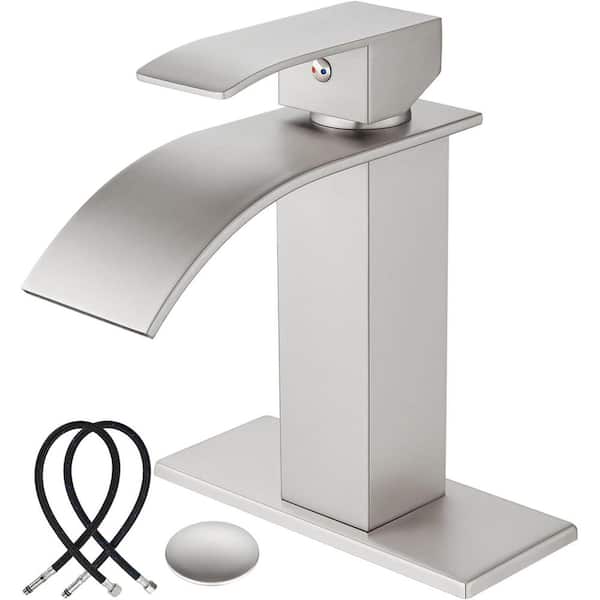 Unbranded Single Handle Single Hole Bathroom Faucet with Deckplate Included and Pop Up Drain in Brushed Nickel