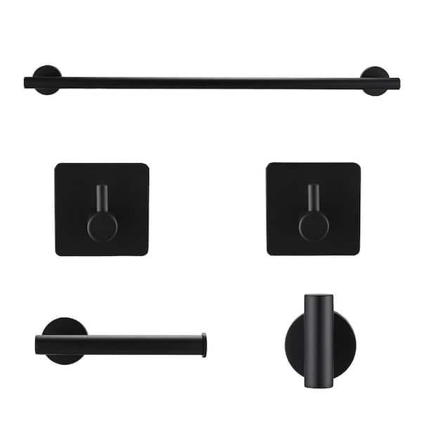 5-Piece SUS304 Stainless Steel Round Wall Mounted Bath Hardware Set in Matte Black