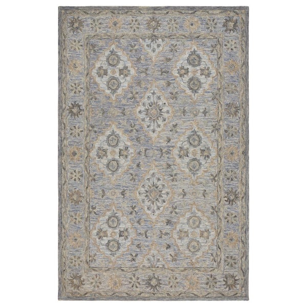 Unbranded Blue 7 ft. 9 in. x 9 ft. 9 in. Hand-Tufted Wool Oriental Indoor Area Rug
