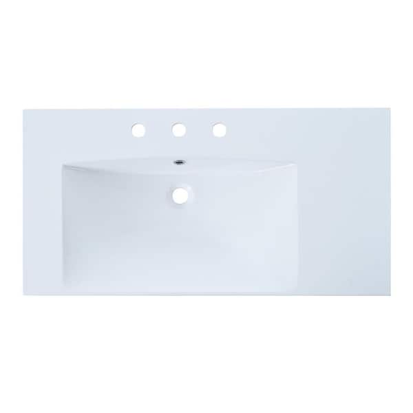 Unbranded 36 in. Single Undermount Rectangular Left Offset Bathroom Sink with 3 Faucet Holes in White Resin
