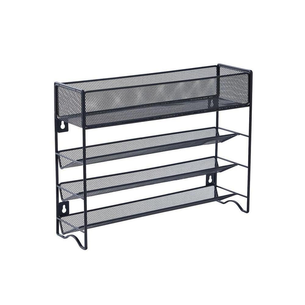 Lynzavix 4 Tier Black Wall Mount Cabinet Countertop Spice Rack Organizer with 27 Glass Jars Funnel Labels Pen Set 29D326PH033