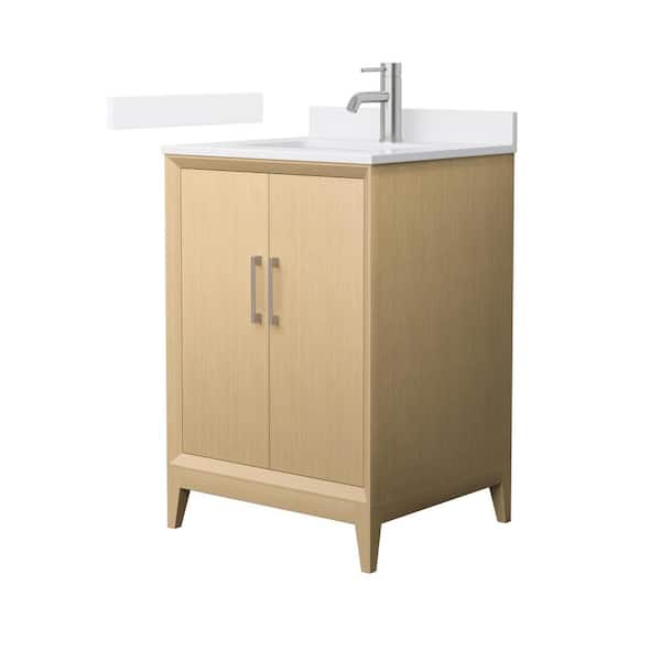 Wyndham Collection Janna 24 in. Single Freestanding White Oak Bath Vanity with White Cultured Marble Top (Assembled)