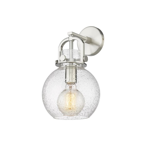 Innovations Newton Sphere 1-Light Satin Nickel Wall Sconce with Clear Glass Shade