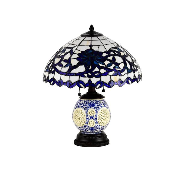 Warehouse of Tiffany Akiko 25 in. 3-Light Indoor Blue and White Finish Tiffany Table Lamp