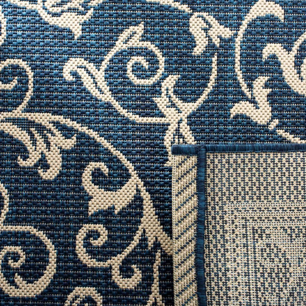 Navy and Beige Rectangular Synthetic Outdoor Area Rug