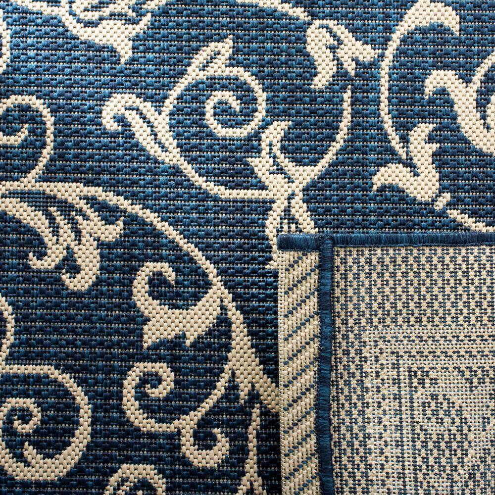 Navy and Beige Square Synthetic Indoor/Outdoor Rug