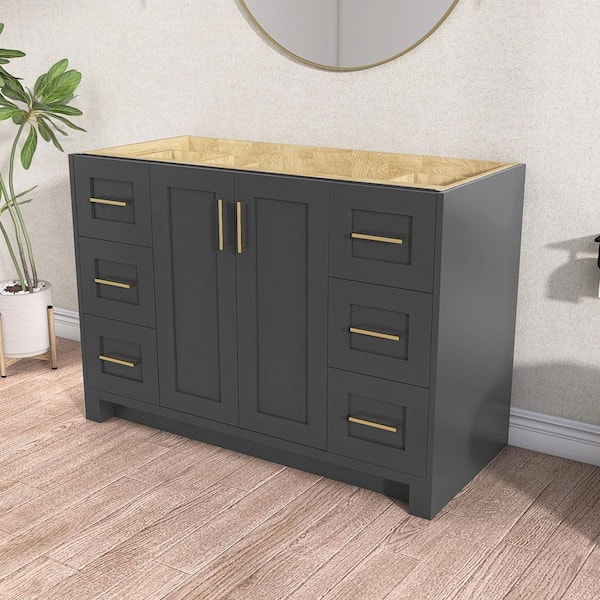 Wina 48 in. W x 21.5 in. D x 33.5 in. H Solid Wood Single Sink Bath Vanity Cabinet without Top Freestanding Base in Gray