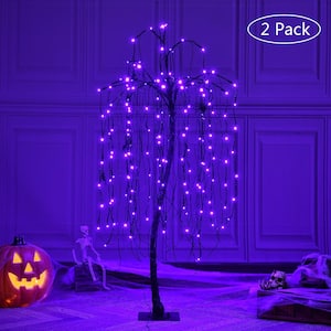 4 ft. Purple Pre-Lit LED Halloween Tree Artificial Christmas Tree with Spiders and 160 LED Lights, 2-Pieces