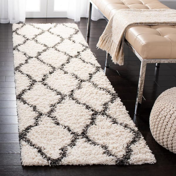 Dallas Shag 2 ft. x 10 ft. Ivory/Dark Gray Geometric Diamond Trellis Runner Rug