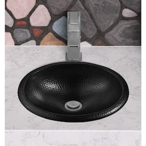 17 in. Hand Hammered Oval Drop-In Bathroom Sink in Matte Black