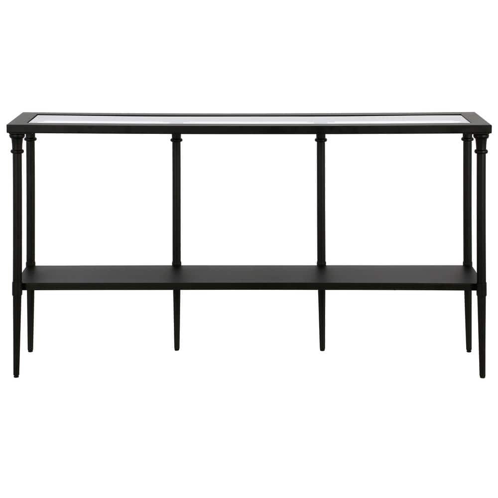 Blackened Bronze 55" Steel and Glass Console Table with Shelf