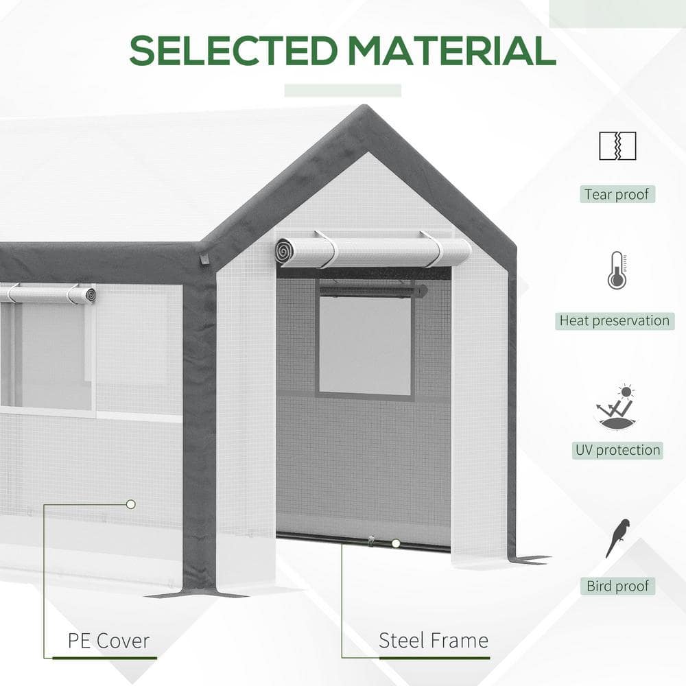 Outsunny 12' x 7' x 7' White and Dark Grey Walk-In Greenhouse