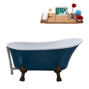 55 in. Acrylic Clawfoot Non-Whirlpool Bathtub in Matte Light Blue,Oil Rubbed Bronze Clawfeet,Brushed GunMetal Drain