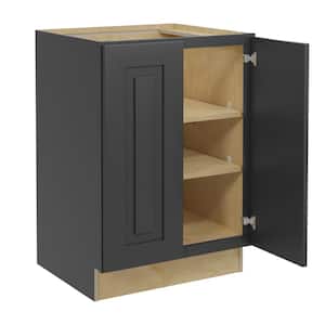Grayson Deep Onyx Painted Plywood Shaker Assembled Base Kitchen Cabinet FH Soft Close 24 in W x 24 in D x 34.5 in H