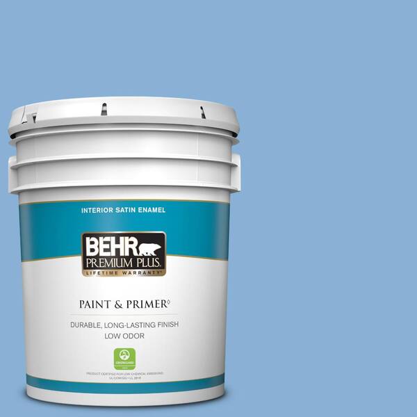 BEHR PREMIUM PLUS 5 gal. #PPU15-12 Bluebird Satin Enamel Low Odor Interior Paint & Primer