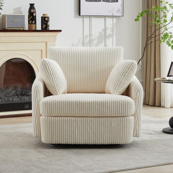 42 Beige Chenille Swivel Arm Chair Pillows LH-486 The Home
