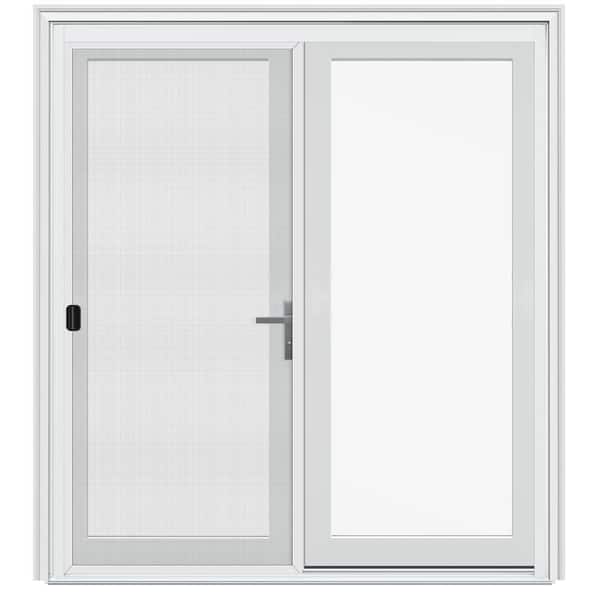JELD-WEN 72 in. x80 in. F4500 Left-Hand/Inswing Primed Fiberglass French Patio Door w/Low-E Impact Glass,Nickel Handle and Screen