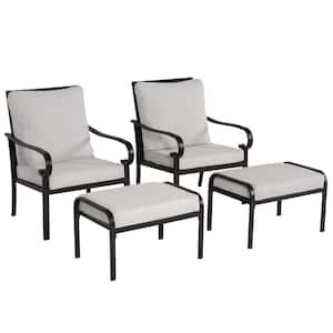 4-Pieces Mental Patio Conversation Set, 2-Patio Sofa Chairs and 2-Ottomans, with Gray Cushions, for Garden