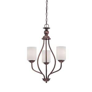3-Light Rubbed Bronze Chandelier with Etched White Glass