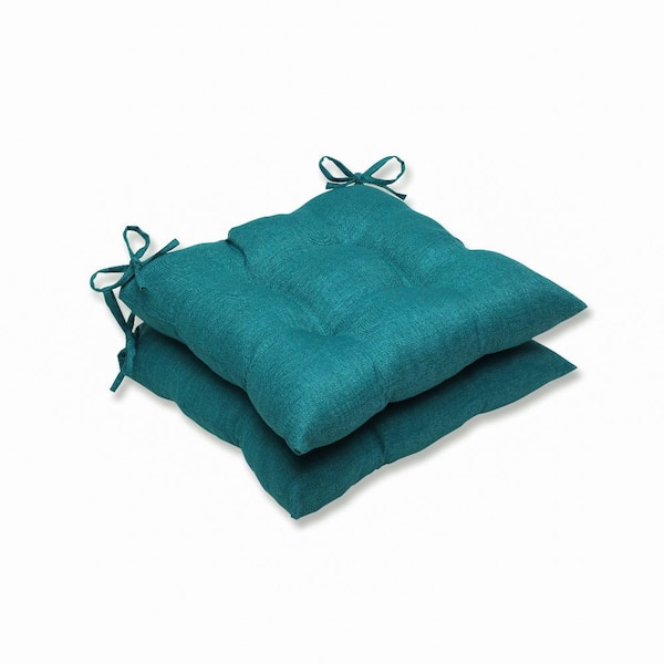 Pillow Perfect Solid 19 in. x 18.5 in. Outdoor Dining Chair Cushion in Green (Set of 2)