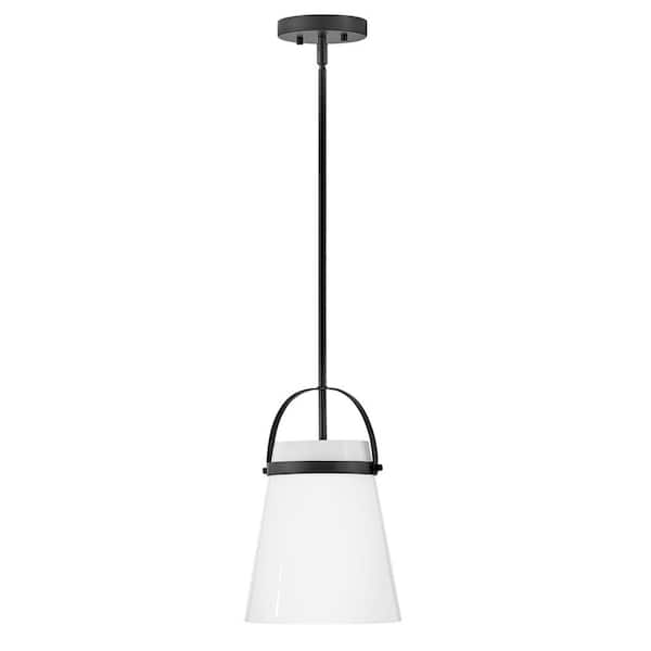 Tori Convertible Black + Cased Opal Glass Pendant Light