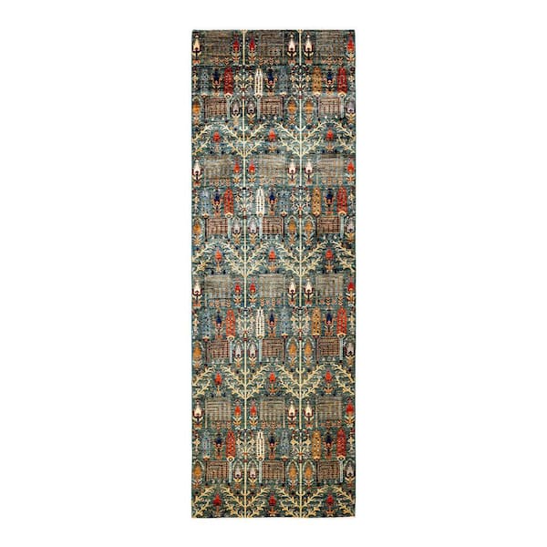 Solo Rugs Serapi One-of-a-Kind Traditional Green 4 ft. x 12 ft. Hand Knotted Tribal Area Rug