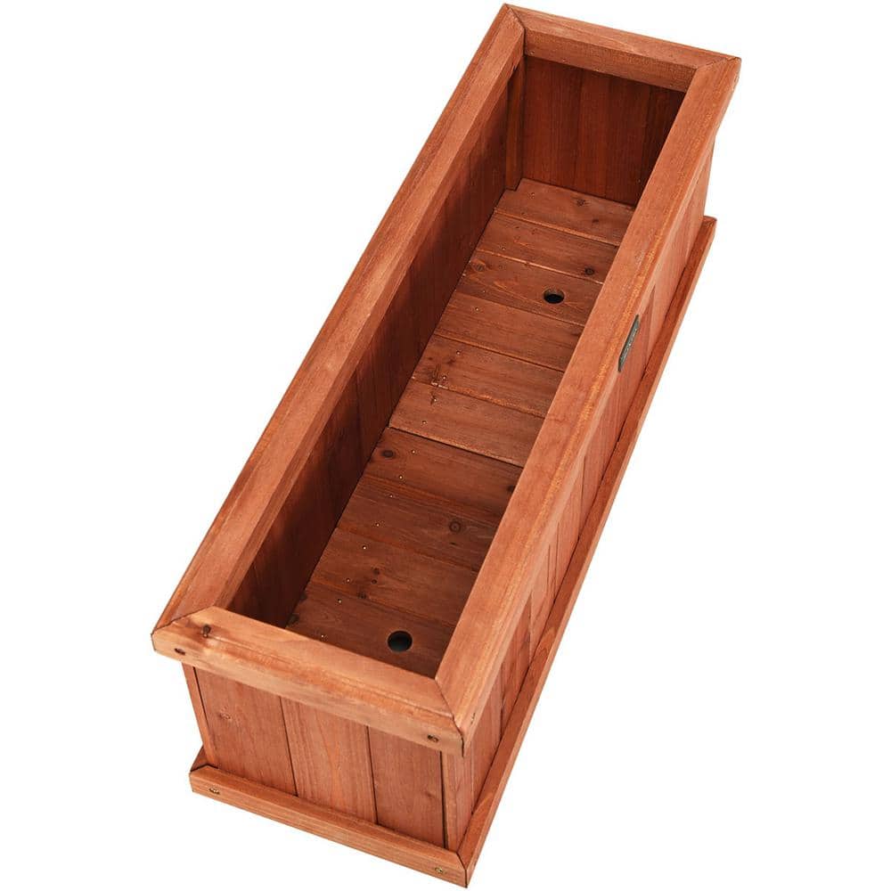 28 Inch Brown Fir Wood Rectangular Outdoor Planter Box
