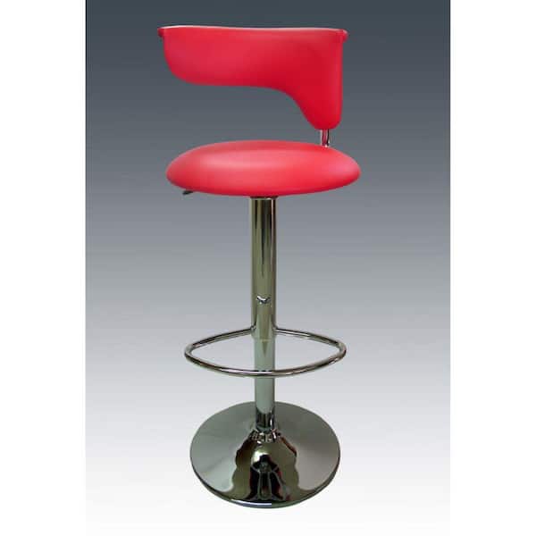 Benjara 32 in. Red and Chrome Low Back Metal Frame Counter Stool with Faux Leather Seat