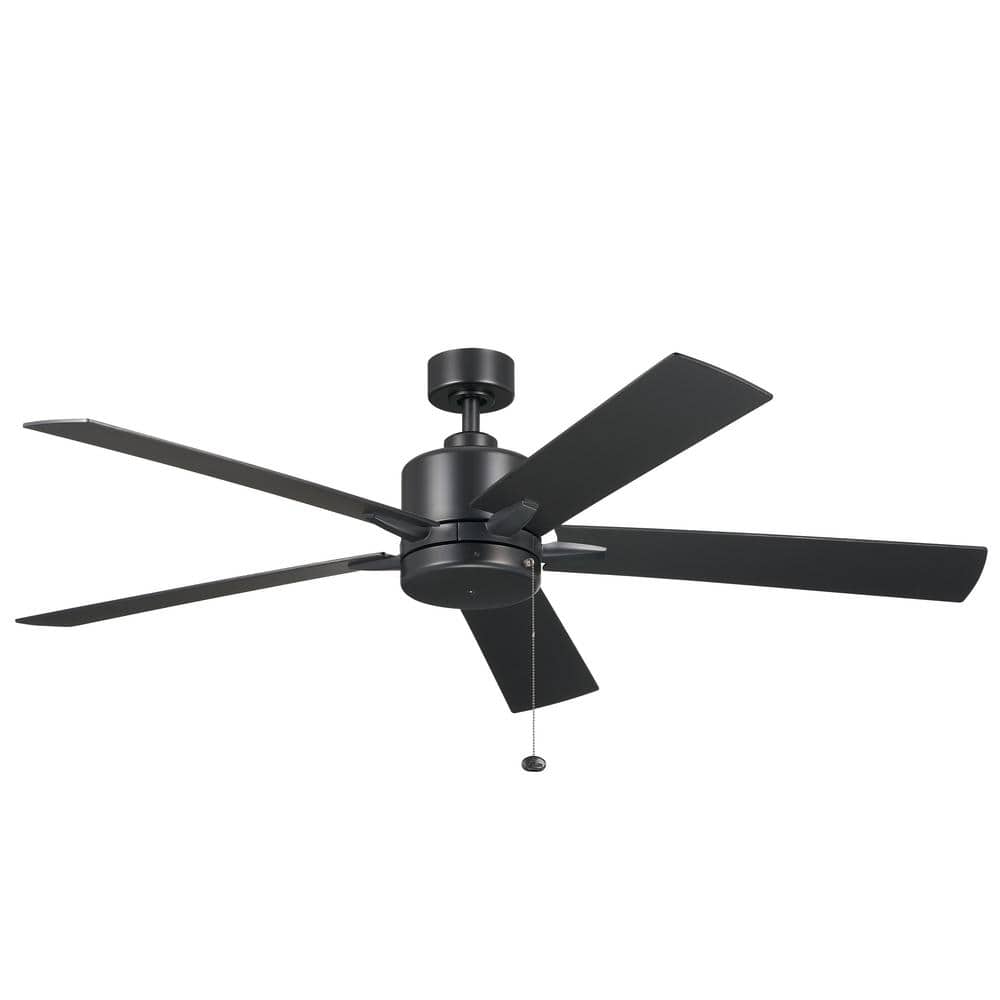 KICHLER Lucian II 60 in. Indoor Satin Black Downrod Mount Ceiling Fan with Pull Chain for Bedrooms or Living Rooms