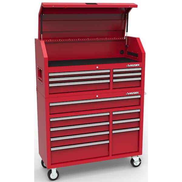 Husky 46 in W x 18.1 in D Standard Duty 14-Drawer Tool Chest and Top Tool Cabinet Combo in Red
