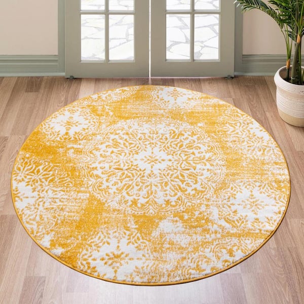 Sofia Grand Yellow 7 ft. x 7 ft. Area Rug