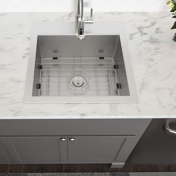 22 in. Drop-In Single Bowl 16 Gauge Brushed Nickel Stainless Steel Kitchen Sink with Bottom Grids